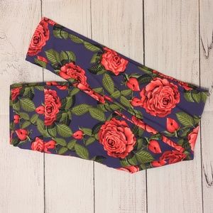 Lularoe Leggings One Size Navy red roses 🌹(NWOT)